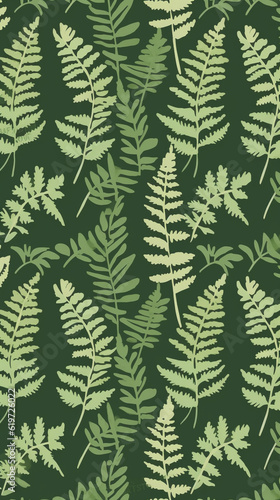 seamless leaf fern green colors on dark green background