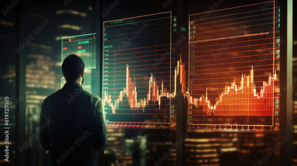 Stocks Market Graph Chart on Computer Screen, Financial Technical Analysis, Cryptocurrency Trade Exchange. Generative Ai Stocks Market Graph Chart on Computer Screen, Financial Technical Analysis, Cryptocurrency Trade Exchange. Generative Ai