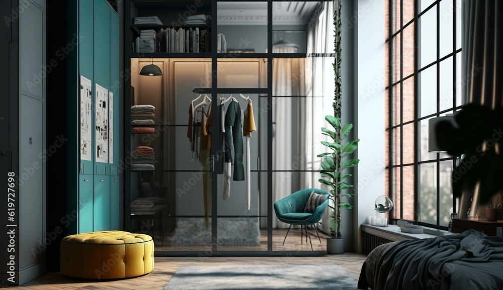 beautiful glass wardrobe with large windows in a loft apartment beautiful glass wardrobe with large windows in a loft apartment