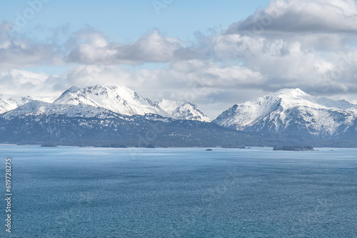 The mountains of Lake Clark National Park and Preserve from the Kenai Peninsular across the Cook Inlet. 