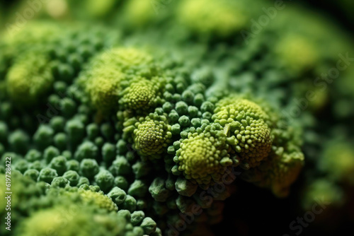 Through macro photography  this stunning image highlights the intricate details and textures of broccoli florets. Generative AI.