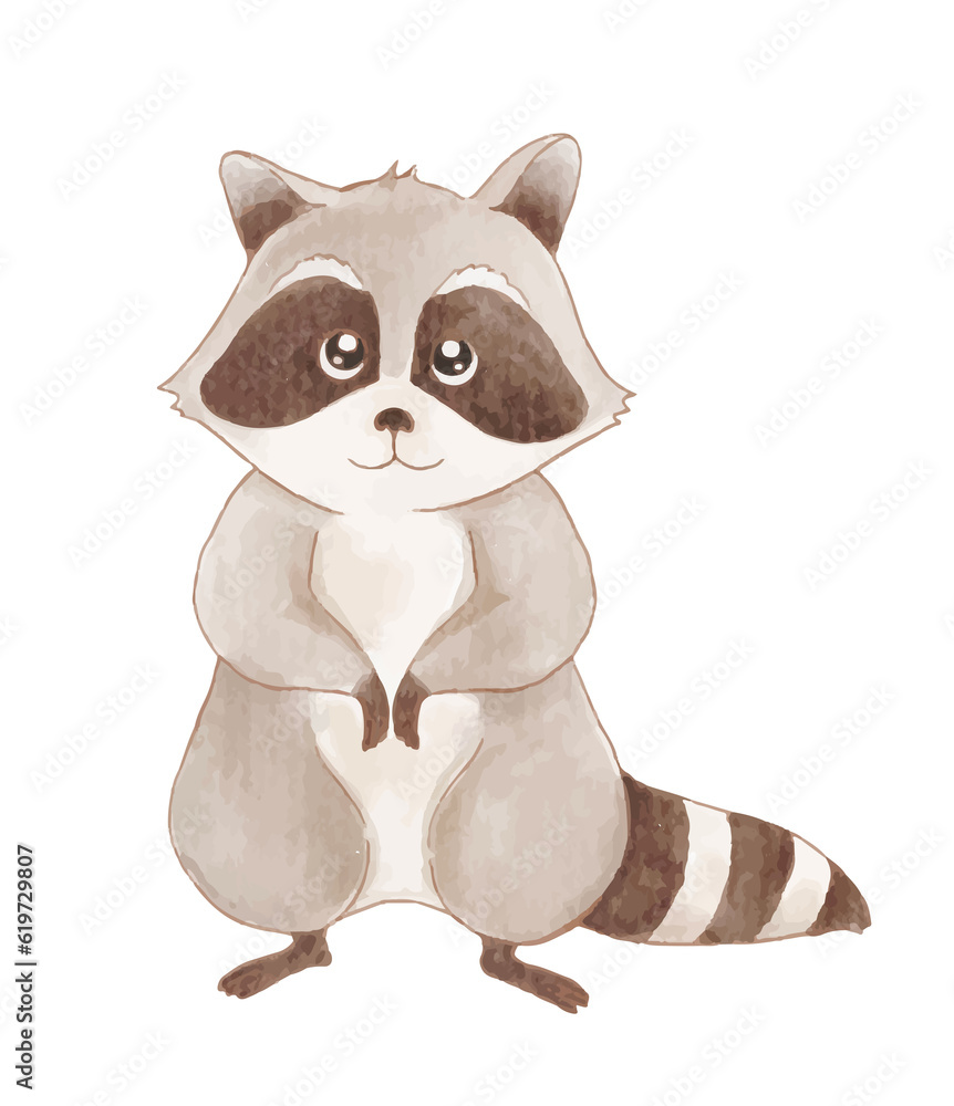 watercolor of raccoon cartoon character watercolor of raccoon cartoon character