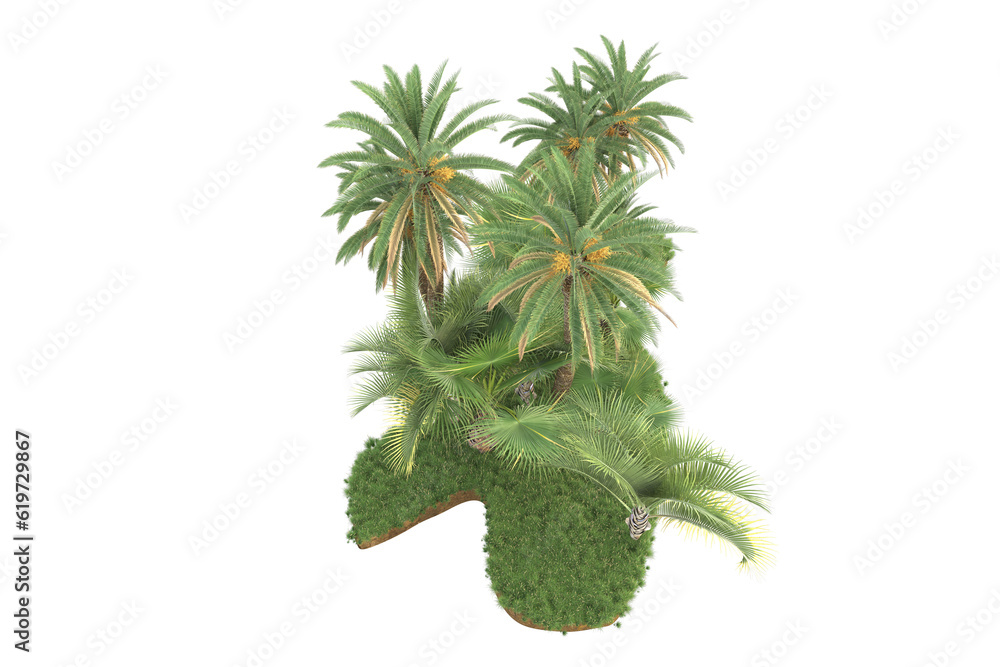 Tropical island isolated on transparent background. 3d rendering - illustration Tropical island isolated on transparent background. 3d rendering - illustration