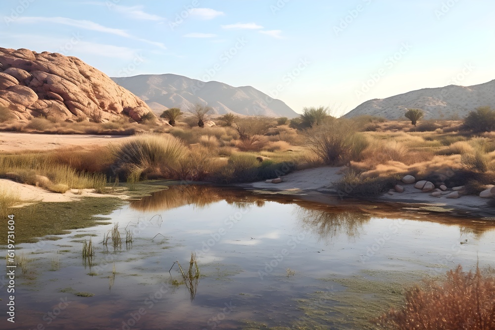 a small pond in the desert