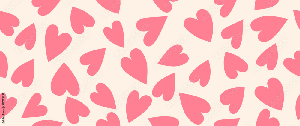Vector illustration. Seamless pattern of hearts. Light background and pink hearts. Cute print. Perfect for wallpaper, cover, screen saver and textile design.