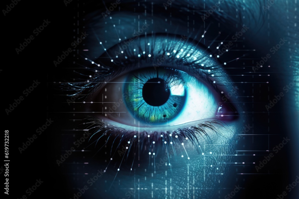 Robot's eye fills the frame. Generative AI Robot's eye fills the frame. Generative AI