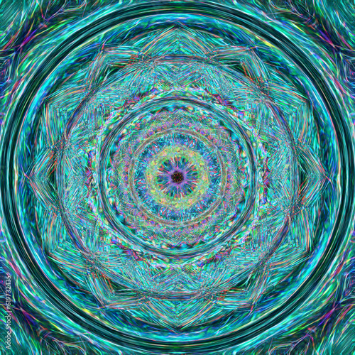 delicate blue green and turquoise coloured circular floral pattern and design