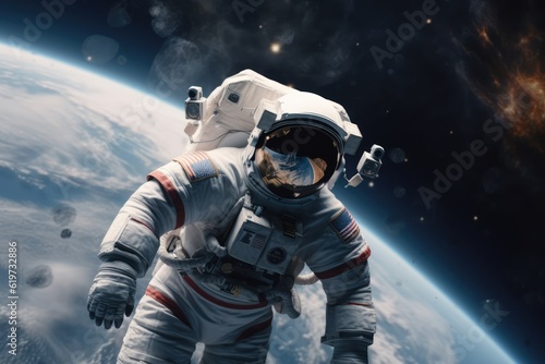 Astronaut  exploring other worlds in outer space