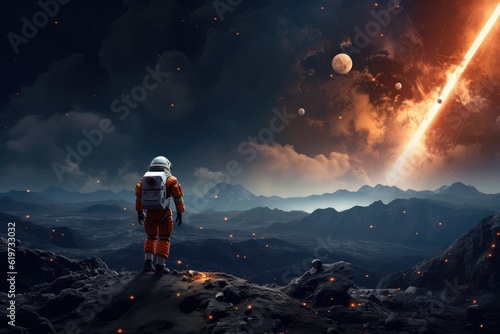 Astronaut  exploring other worlds in outer space photo