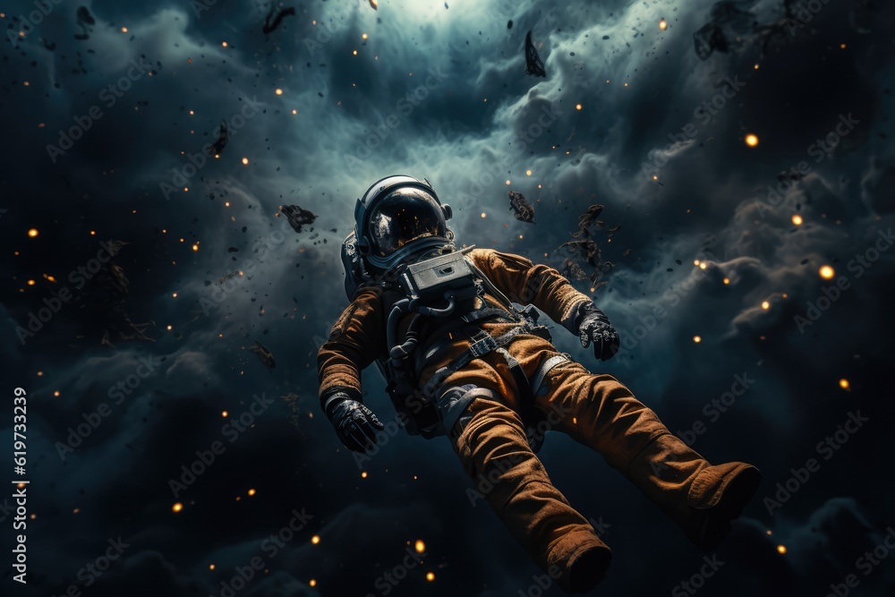 Astronaut exploring other worlds in outer space Astronaut exploring other worlds in outer space