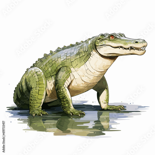 Watercolor Vector Illustration of Nile Crocodile