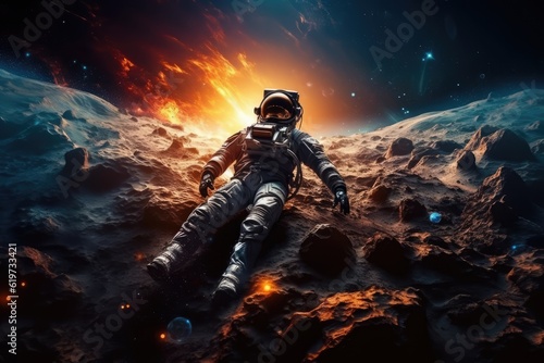 Astronaut exploring other worlds in outer space