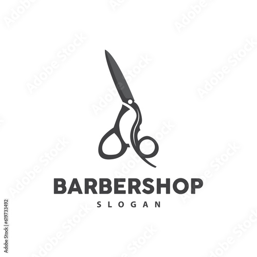 Barbershop Logo, Scissors Vector, Retro Vintage Minimalist Typography Ornament Design