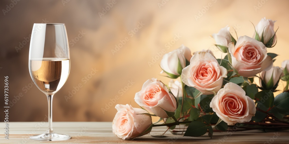 Romantic wine and roses concept background