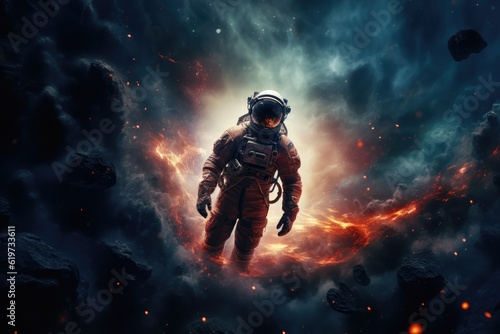 Astronaut  exploring other worlds in outer space © Interstellar