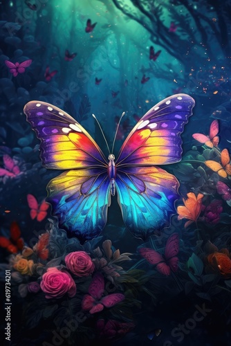 A Surreal Masterpiece - Illustrating the Butterfly World Background - Infused with Romanticism, Rendered in Octane Colorful Wallpaper created with Generative AI Technology