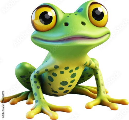 cute frog in 3d style white background.