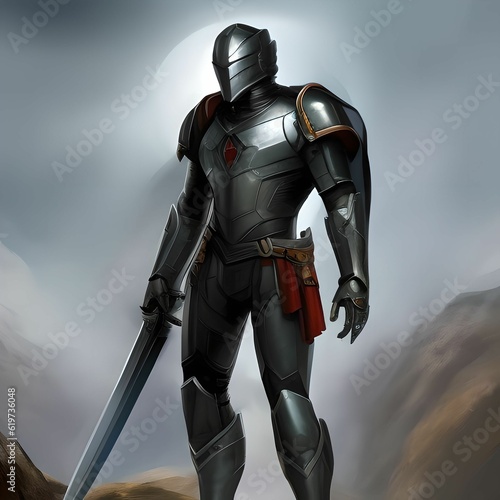 AI generated illustration of a male warrior dressed in protective medieval armor