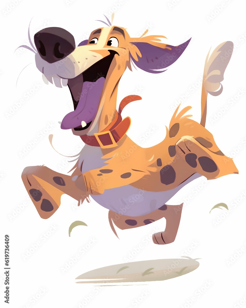 AI generated illustration of an adorable cartoon dog happily jumping around