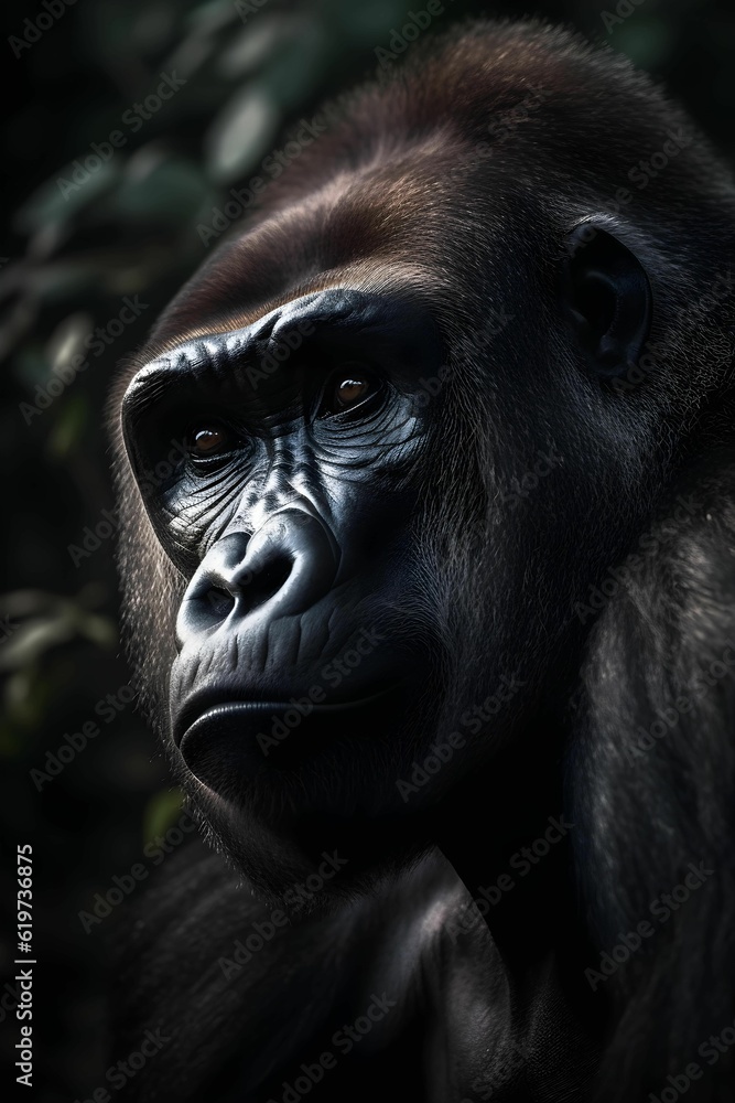 Portrait of a gorilla in the jungle, national geographic photography style, vertical format 2:3 Portrait of a gorilla in the jungle, national geographic photography style, vertical format 2:3