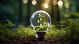 Circular economy. Light bulb with circular icon and green nature. Energy consumption, Sustainable strategy approach to eliminate waste and pollution for future growth of business with generative ai