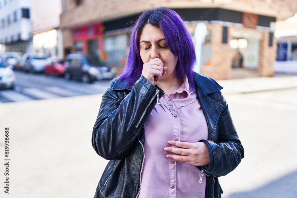 Fototapeta premium Young beautiful plus size woman coughing at street