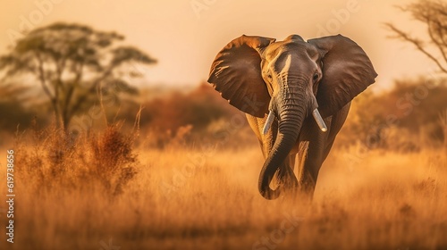 AI generated illustration of A majestic elephant standing in a grassy field © Martin Wenzel/Wirestock Creators