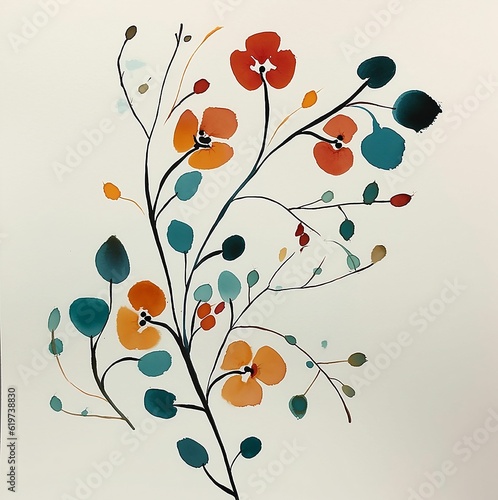 AI generated illustration of a vibrant abstract floral painting  created with watercolor on paper