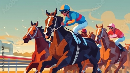 horse race in an illustration of horses racing down the track