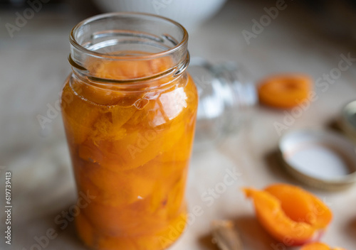 Pickled apricos in a jar