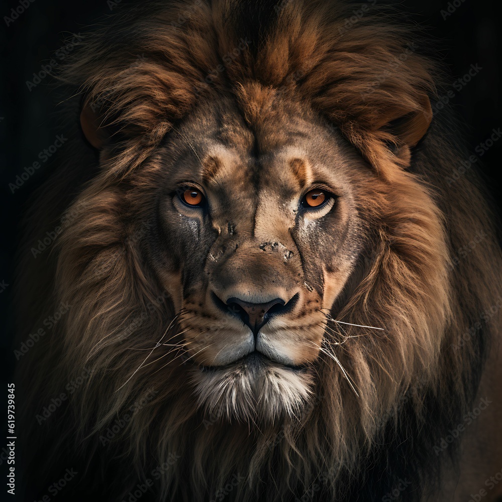 AI generated illustration of a majestic lion portrait