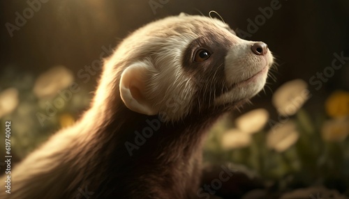 AI generated illustration of a brown ferret in the forest