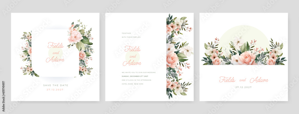 Wedding Invitation, floral invite, thank you, rsvp rustic card design with gold foil decoration. Vector elegant modern template, trendy cover, graphic poster, retro brochure, design template Wedding Invitation, floral invite, thank you, rsvp rustic card design with gold foil decoration. Vector elegant modern template, trendy cover, graphic poster, retro brochure, design template