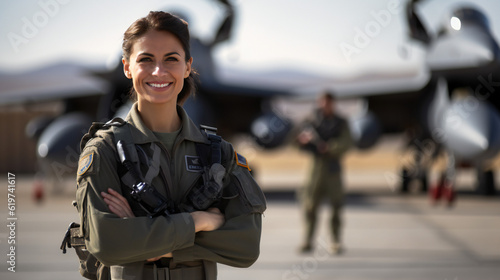 Female jet Pilot, portrait, smiling, jetfighter, confident photo