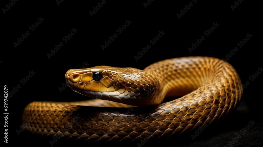 Fototapeta premium AI generated illustration of a yellow snake against a black background