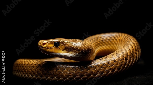 AI generated illustration of a yellow snake against a black background