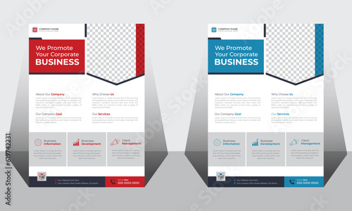 Creative Business & Corporate Flyer Template Design With Red & Blue Color. Vector Template Design. Newest Business Advertising Flyer in A4