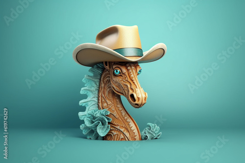 cowboy seahorse rendering minimal background