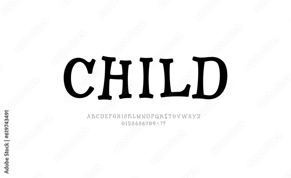 Fototapeta premium Fairy taly alphabet, fantasy font made wonderland style, magical black uppercase Latin letters and Arab numerals, vector illustration 10EPS