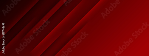 Red color square pattern on banner with shadow. Abstract white and grey color geometric background with copy space.