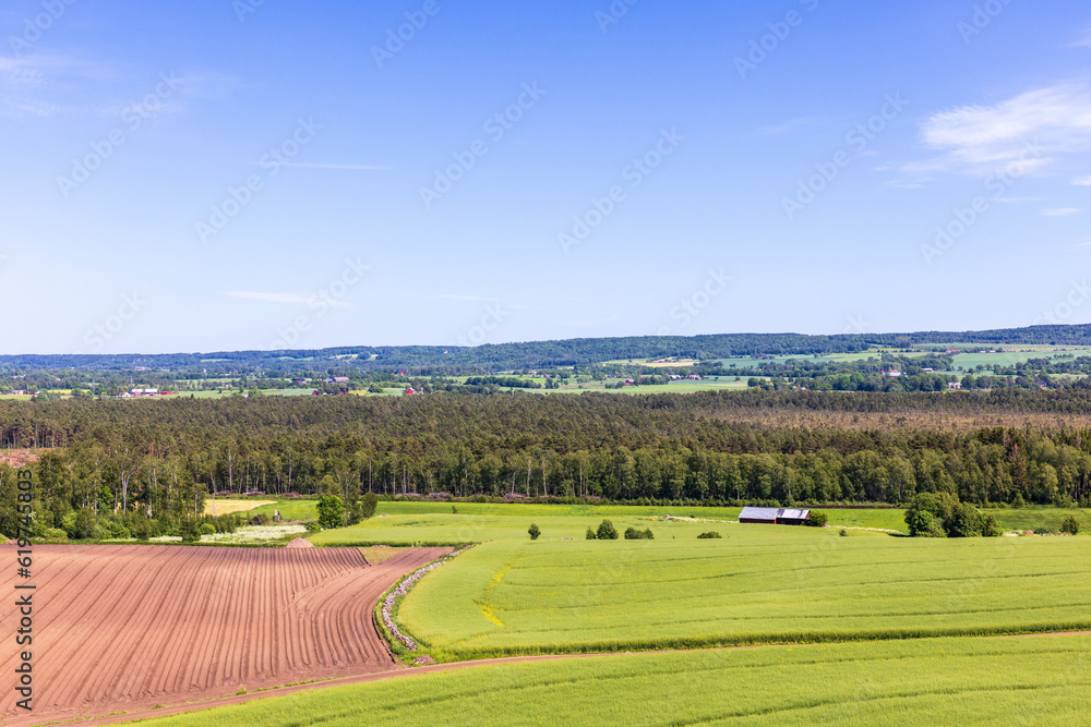 Landscape view with a plowed field