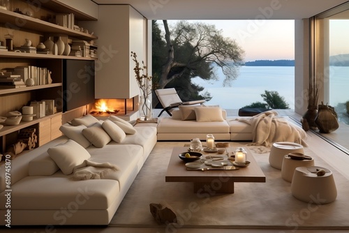 Modern Interior Design Living Room View. Generative AI