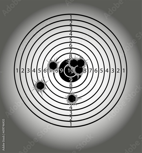 Targets life size with holes from bullets blank mocap for shooting from machine guns and pistols. Vector