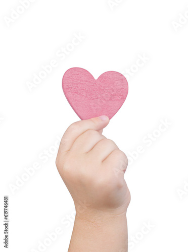 Girl holding a heart in her hand isolate