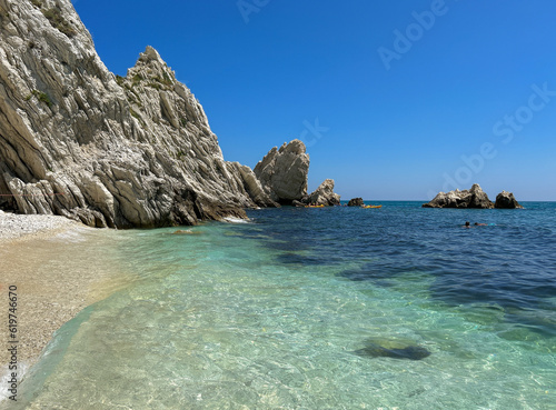 Panoramic view of the beach of two sisters, one of the most beautiful of Italy in the Marche region