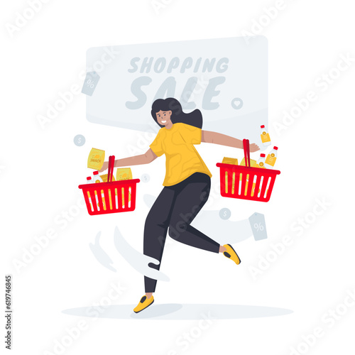 Happy woman with shopping sale illustration design