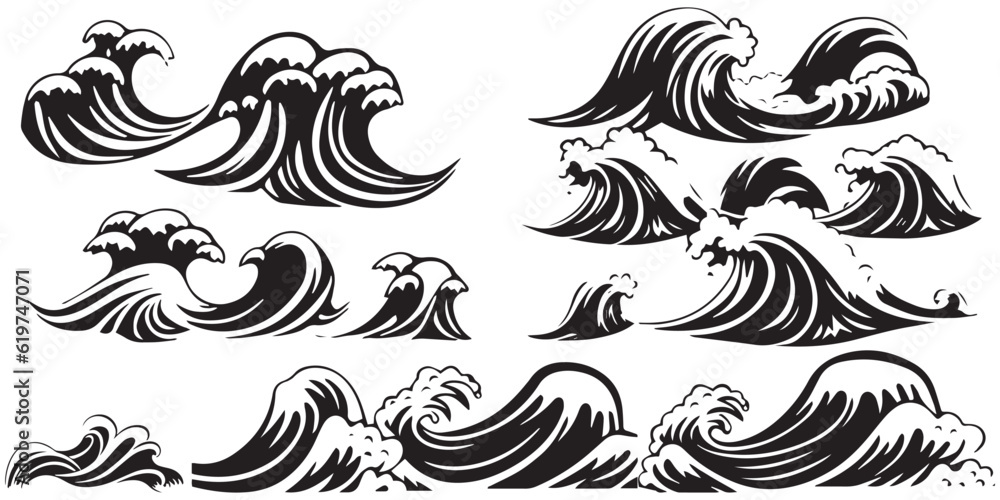 Black and white waves vector collection Black and white waves vector collection