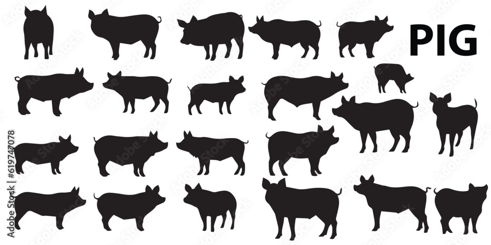 A set of silhouette Pig vector Illustration