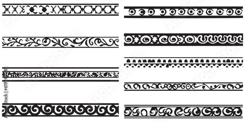 Set of black and white pattern border vector illustration
