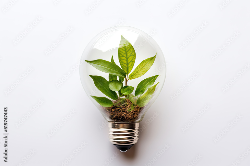 Light bulb with growing plant. Ecological and sustainable environment - AI Generated Light bulb with growing plant. Ecological and sustainable environment - AI Generated